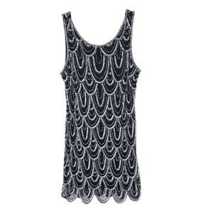 Pisarro Nights Dress Womens 14 Short Mini Beaded Sleeveless Cocktail Sheath Sexy